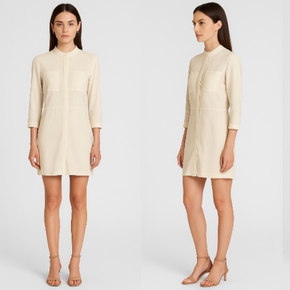 Tibi Silk Ivory Mini Button Front Shirt Dress Size 4